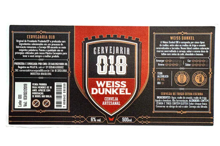 rótulo para cervejas da cervejaria 018